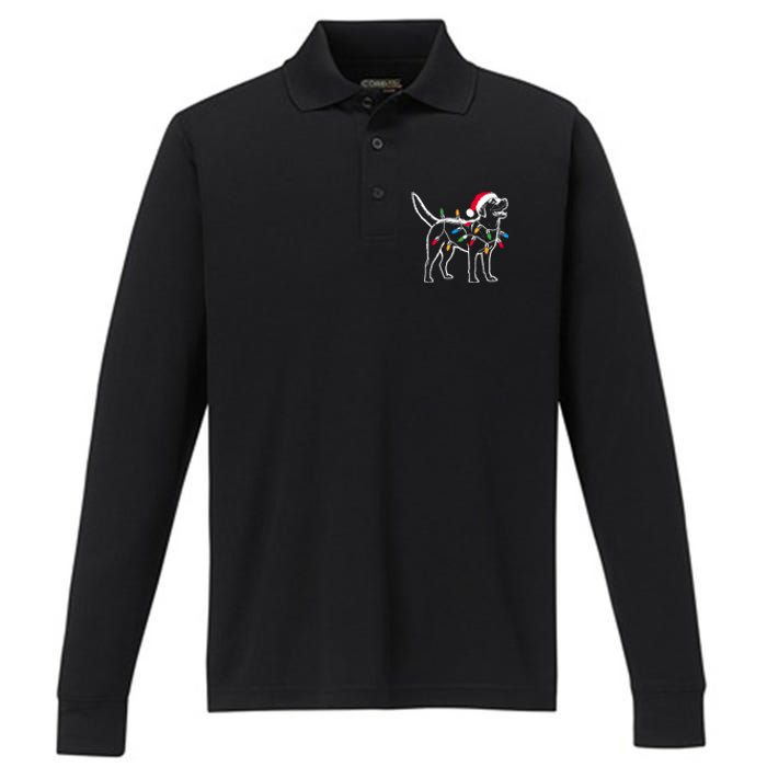 Funny Santa Labrador Retriever Christmas Lights Dog Lover Performance Long Sleeve Polo