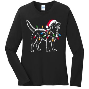 Funny Santa Labrador Retriever Christmas Lights Dog Lover Ladies Long Sleeve Shirt