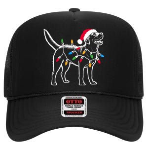 Funny Santa Labrador Retriever Christmas Lights Dog Lover High Crown Mesh Back Trucker Hat