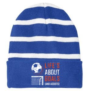 Funny Soccer Lover Girl Boy Teen Soccer Player Fans Coaches Gift Striped Beanie with Solid Band