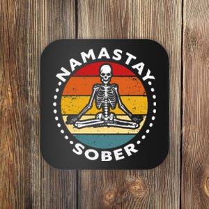 Funny Skeleton Lotus Position Yoga Sober Addiction Recovery Coaster