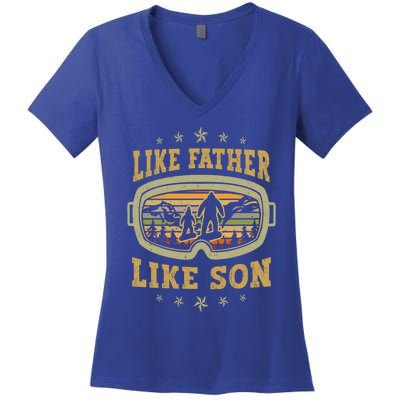 Funny Snowboarding Like Father Like Son Retro Snowboarders Gift Women's V-Neck T-Shirt