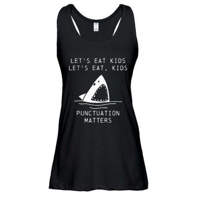 Funny Shark LetS Eat Punctuation Matters Grammar Ladies Essential Flowy Tank