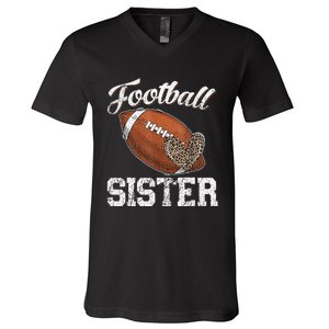 Football Sister Leopard Tee Ball Funny Mother's Day V-Neck T-Shirt