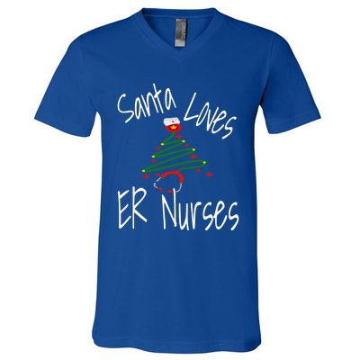 Funny Santa Loves Er Nurses Nursing Christmas Nurse Holiday Cool Gift V-Neck T-Shirt