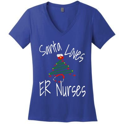 Funny Santa Loves Er Nurses Nursing Christmas Nurse Holiday Cool Gift Women's V-Neck T-Shirt