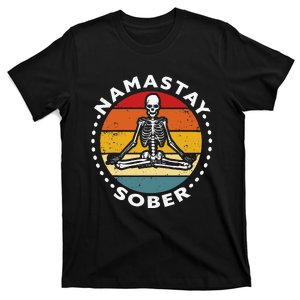 funny skeleton lotus position yoga sober addiction recovery T-Shirt