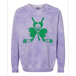 Funny Shamrock Leaf Hockey Sticks And Helmet St Patricks Day Gift Colorblast Crewneck Sweatshirt