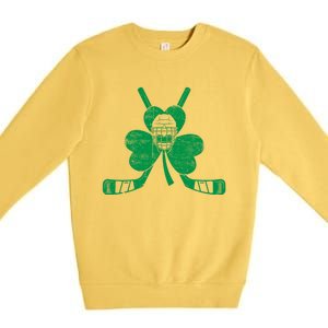 Funny Shamrock Leaf Hockey Sticks And Helmet St Patricks Day Gift Premium Crewneck Sweatshirt