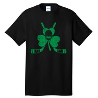 Funny Shamrock Leaf Hockey Sticks And Helmet St Patricks Day Gift Tall T-Shirt