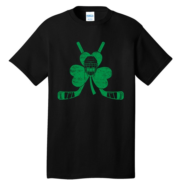 Funny Shamrock Leaf Hockey Sticks And Helmet St Patricks Day Gift Tall T-Shirt