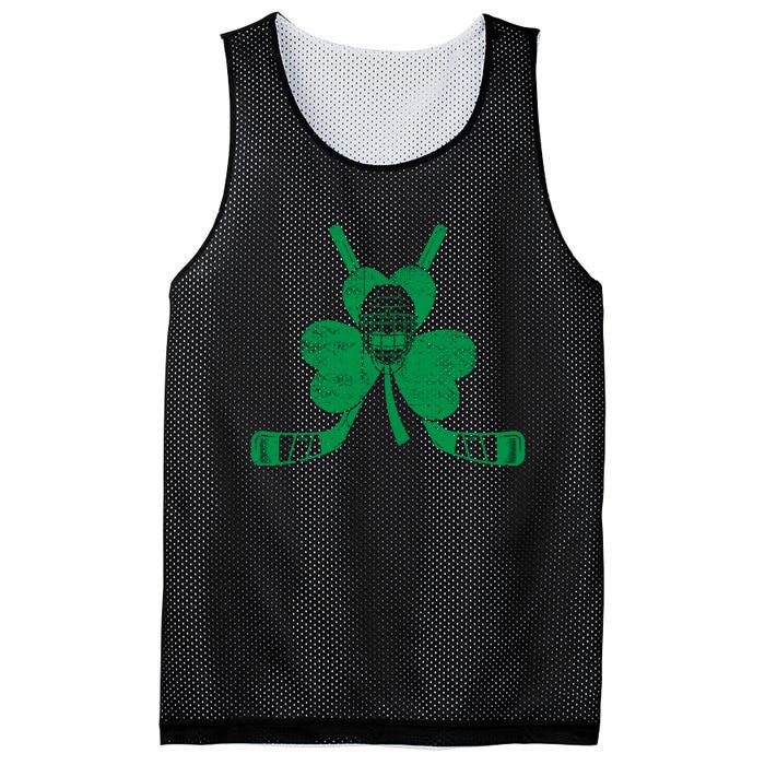 Funny Shamrock Leaf Hockey Sticks And Helmet St Patricks Day Gift Mesh Reversible Basketball Jersey Tank