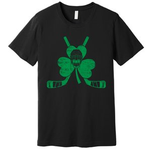 Funny Shamrock Leaf Hockey Sticks And Helmet St Patricks Day Gift Premium T-Shirt