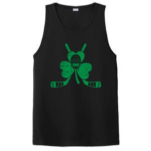 Funny Shamrock Leaf Hockey Sticks And Helmet St Patricks Day Gift PosiCharge Competitor Tank