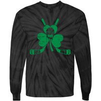 Funny Shamrock Leaf Hockey Sticks And Helmet St Patricks Day Gift Tie-Dye Long Sleeve Shirt