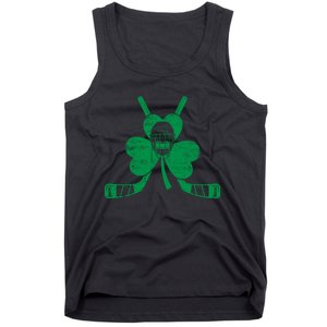 Funny Shamrock Leaf Hockey Sticks And Helmet St Patricks Day Gift Tank Top