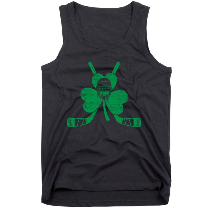 Funny Shamrock Leaf Hockey Sticks And Helmet St Patricks Day Gift Tank Top