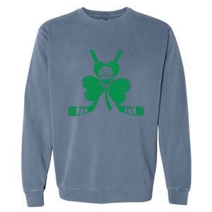 Funny Shamrock Leaf Hockey Sticks And Helmet St Patricks Day Gift Garment-Dyed Sweatshirt