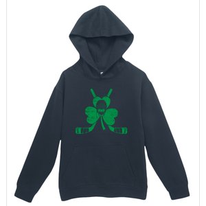 Funny Shamrock Leaf Hockey Sticks And Helmet St Patricks Day Gift Urban Pullover Hoodie