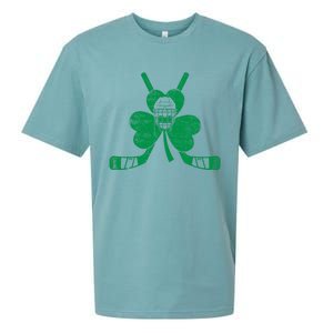 Funny Shamrock Leaf Hockey Sticks And Helmet St Patricks Day Gift Sueded Cloud Jersey T-Shirt