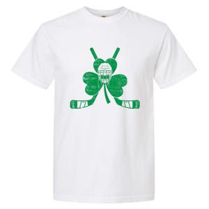 Funny Shamrock Leaf Hockey Sticks And Helmet St Patricks Day Gift Garment-Dyed Heavyweight T-Shirt