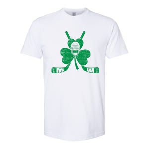 Funny Shamrock Leaf Hockey Sticks And Helmet St Patricks Day Gift Softstyle CVC T-Shirt