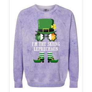 Funny Skiing Leprechaun Costume St Patrick's Day Funny Gift Colorblast Crewneck Sweatshirt