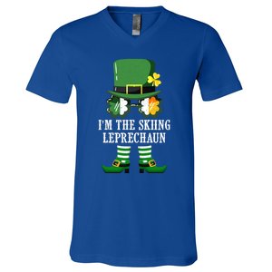 Funny Skiing Leprechaun Costume St Patrick's Day Funny Gift V-Neck T-Shirt