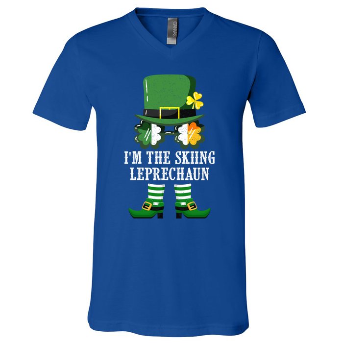 Funny Skiing Leprechaun Costume St Patrick's Day Funny Gift V-Neck T-Shirt