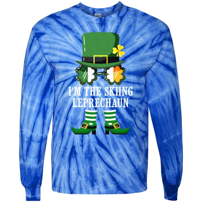 Funny Skiing Leprechaun Costume St Patrick's Day Funny Gift Tie-Dye Long Sleeve Shirt