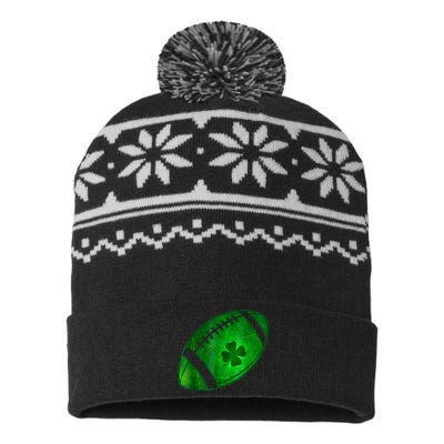 Football Shamrock Lucky Clover Irish St Patrick's Day USA-Made Snowflake Beanie