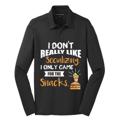 Funny Snack Lover 'I Don't Really Like Socializing ' Gift Silk Touch Performance Long Sleeve Polo