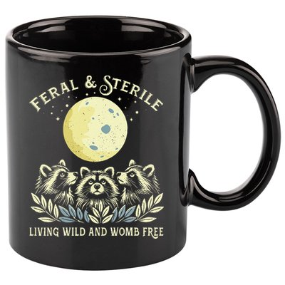 Feral & Sterile Living Wild And Womb Free Funny Racoon Retro 11oz C Handle Ceramic Mug