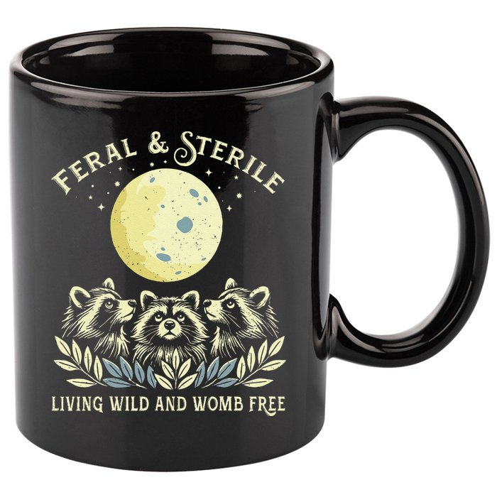 Feral & Sterile Living Wild And Womb Free Funny Racoon Retro 11oz C Handle Ceramic Mug