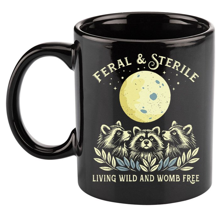 Feral & Sterile Living Wild And Womb Free Funny Racoon Retro 11oz C Handle Ceramic Mug