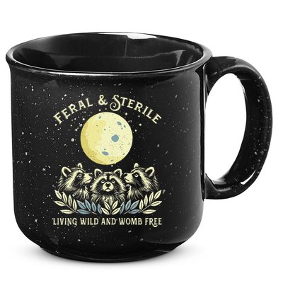 Feral & Sterile Living Wild And Womb Free Funny Racoon Retro 15oz Campfire Ceramic Mug