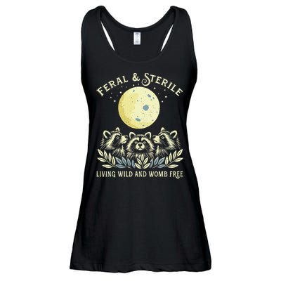 Feral & Sterile Living Wild And Womb Free Funny Racoon Retro Ladies Essential Flowy Tank