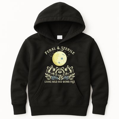 Feral & Sterile Living Wild And Womb Free Funny Racoon Retro Kids Hoodie