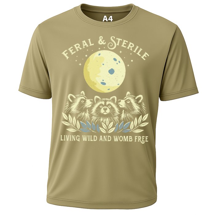 Feral & Sterile Living Wild And Womb Free Funny Racoon Retro Cooling Performance Crew T-Shirt