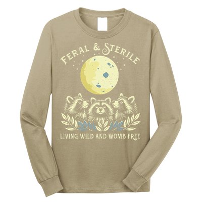 Feral & Sterile Living Wild And Womb Free Funny Racoon Retro Long Sleeve Shirt