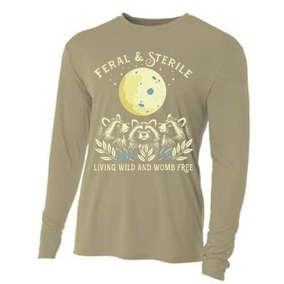 Feral & Sterile Living Wild And Womb Free Funny Racoon Retro Cooling Performance Long Sleeve Crew