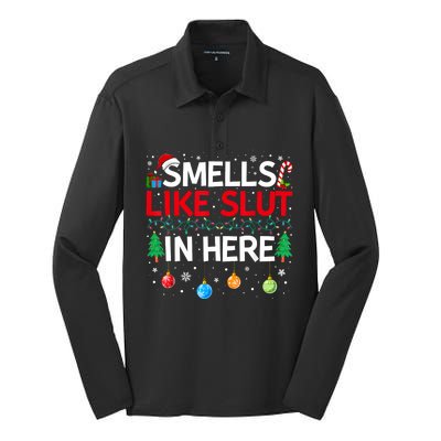 Funny Smells Like Slut In Here Embarrassing Women Adult Meme Silk Touch Performance Long Sleeve Polo