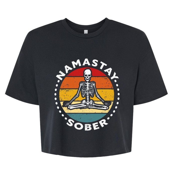 Funny Skeleton Lotus Position Yoga Sober Addiction Recovery Bella+Canvas Jersey Crop Tee