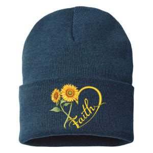 Faith Sunflower Love Heart Spiritual Nature Floral Sustainable Knit Beanie