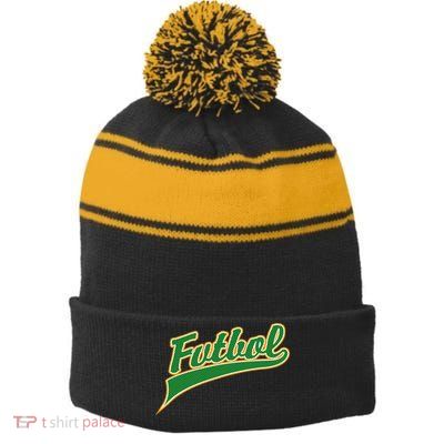 Futbol Sport Logo Stripe Pom Pom Beanie