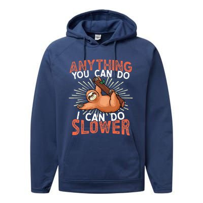 Funny Sloth, Lazy Person, Funny Lazy Performance Fleece Hoodie