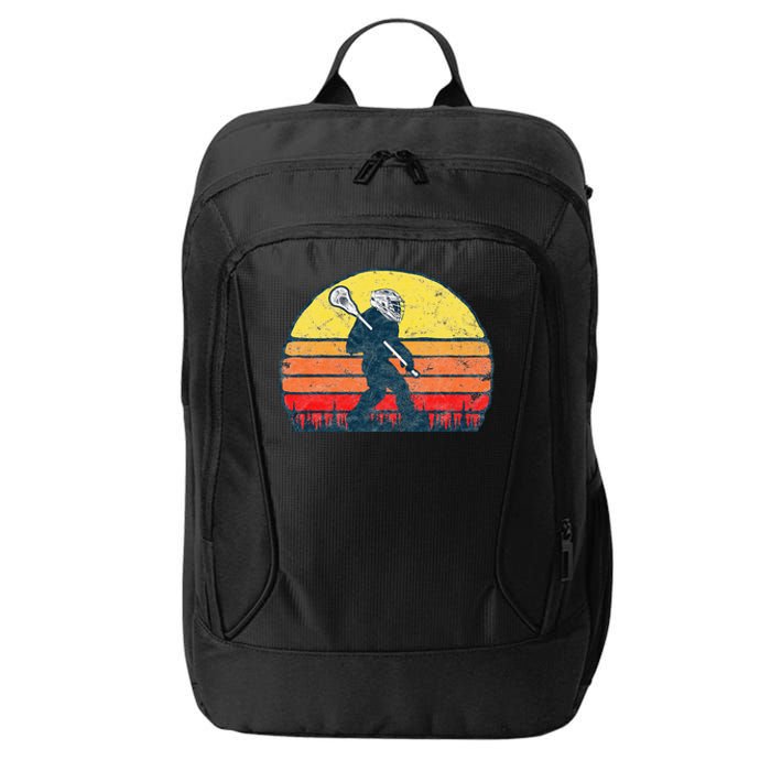 Funny Sasquatch Lax Bigfoot Lacrosse Vintage 80s Sunset City Backpack