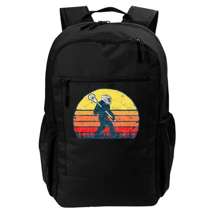 Funny Sasquatch Lax Bigfoot Lacrosse Vintage 80s Sunset Daily Commute Backpack