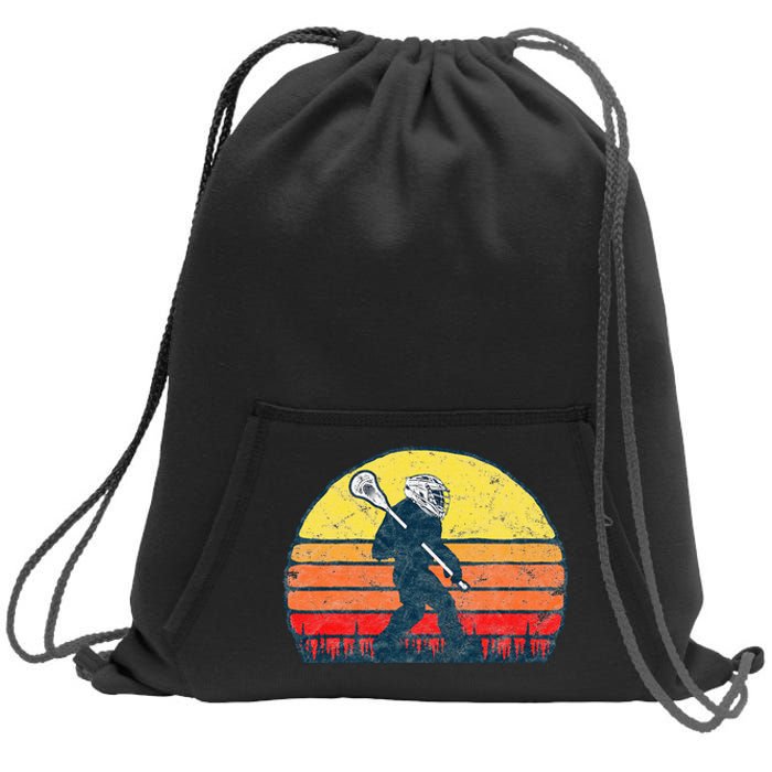 Funny Sasquatch Lax Bigfoot Lacrosse Vintage 80s Sunset Sweatshirt Cinch Pack Bag