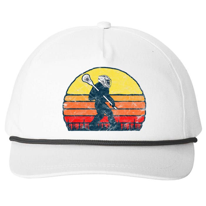 Funny Sasquatch Lax Bigfoot Lacrosse Vintage 80s Sunset Snapback Five-Panel Rope Hat